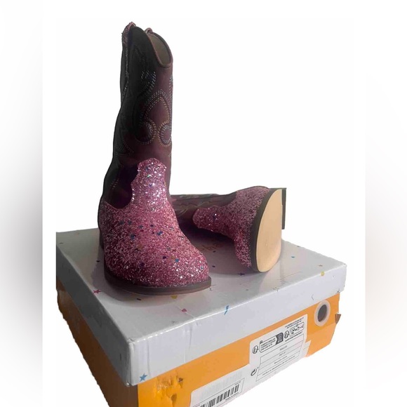 Toddler Motosha brown and pink glittery cowboy boots, size 12. - Picture 5 of 6